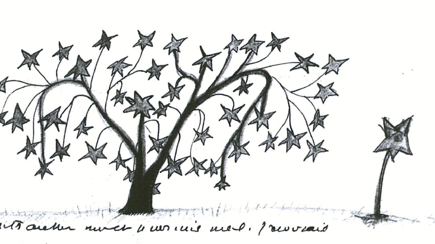 Un árbol de estrellas dibujado en uno de los manuscritos de Saint Exupéry.