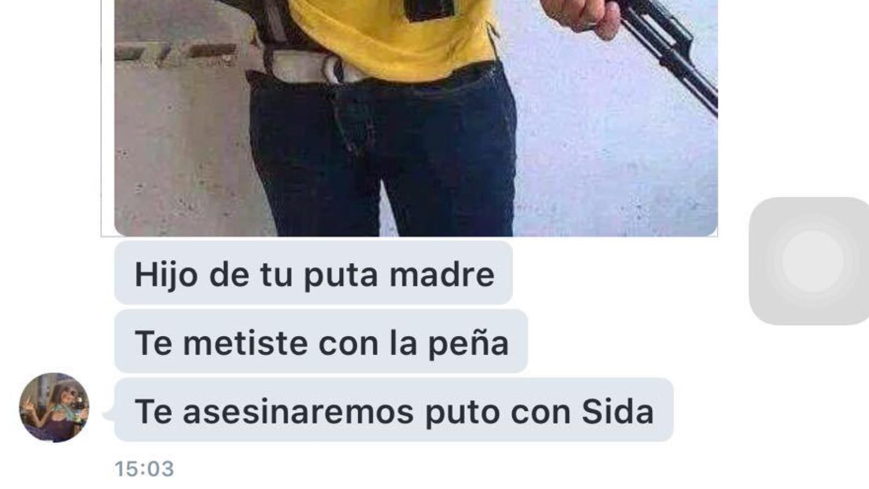 Captura de pantalla de Jesús Tomillero donde lo amenazan.