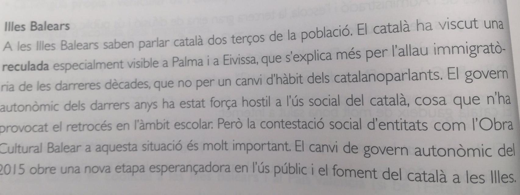Extracto del libro de texto de Lengua y Literatura catalana.