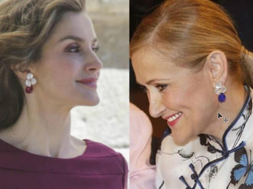 Letizia y Cristina Cifuentes, con los mismos pendientes pero en distinto color.