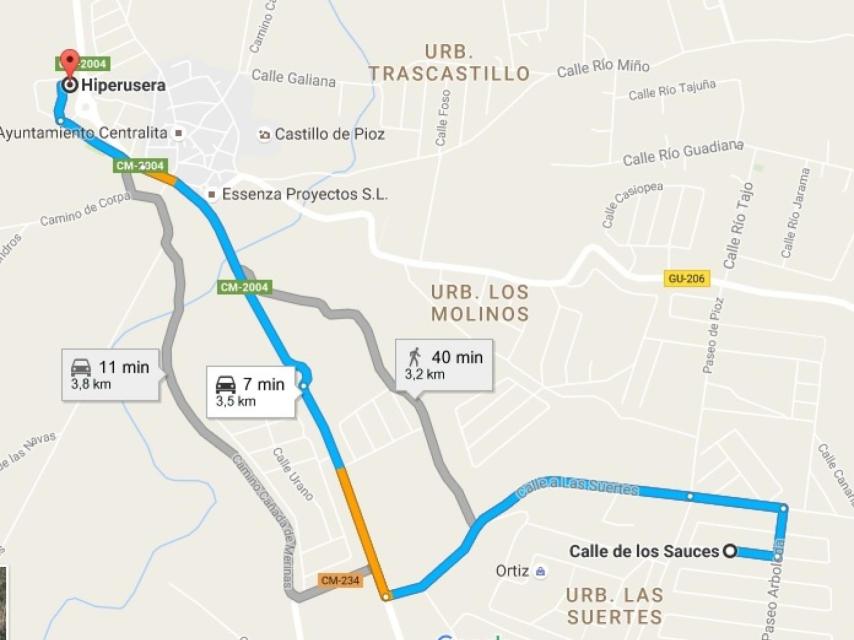 La distancia entre la casa de los brasileños y el supermercado en el que compraban