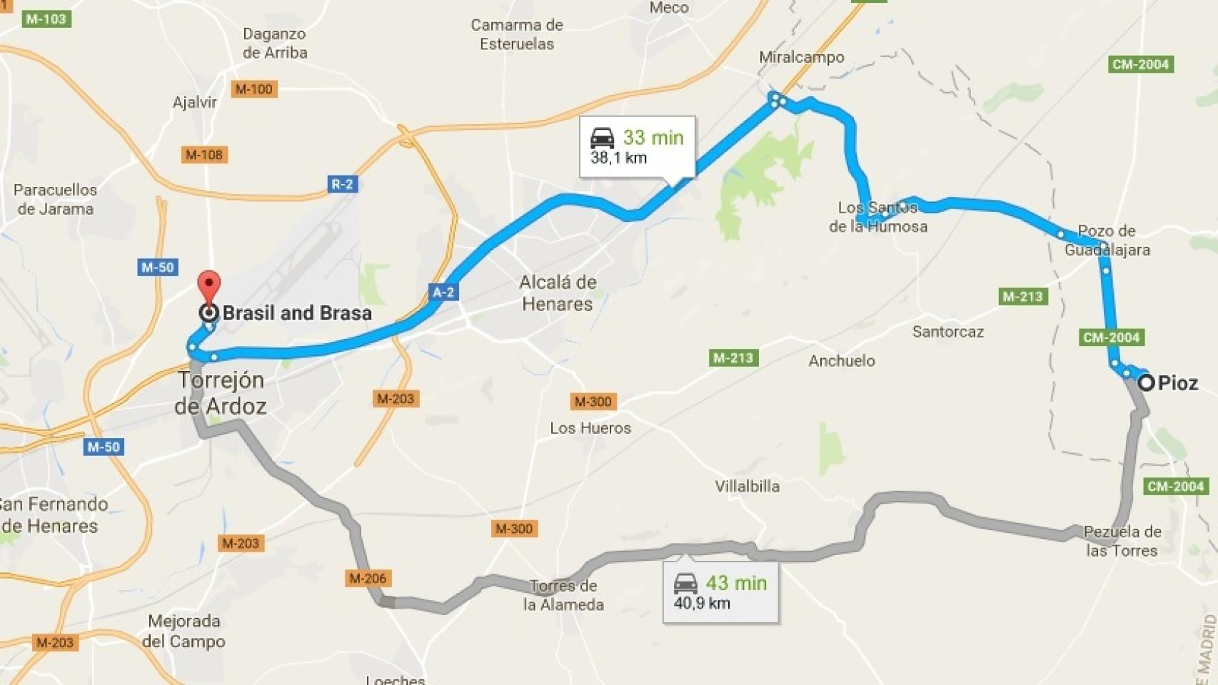 El restaurante Brasil y Brasa de Torrejón de Ardoz está a media hora de Pioz en coche