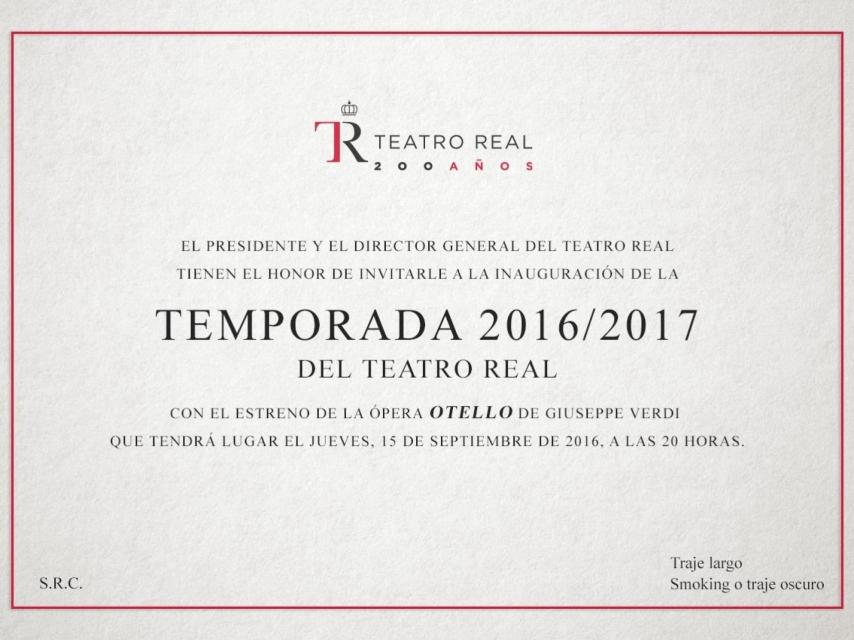 Invitación a la inauguración de la temporada en el Real.