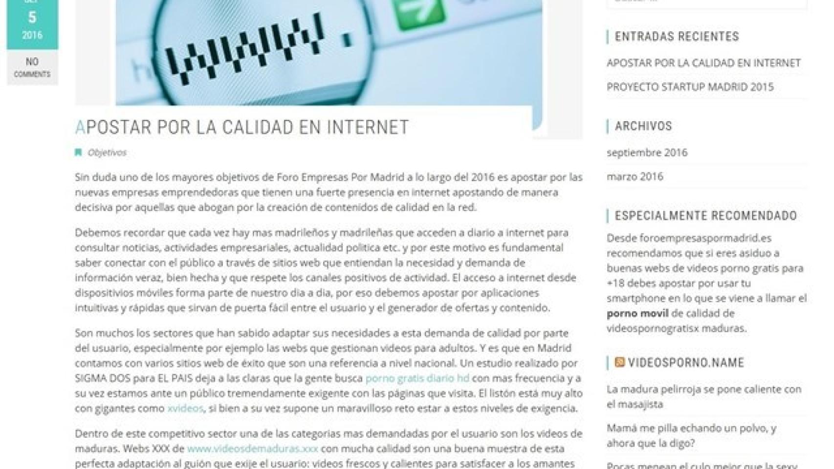 La página que suplanta al Foro con enlaces pornográficos.