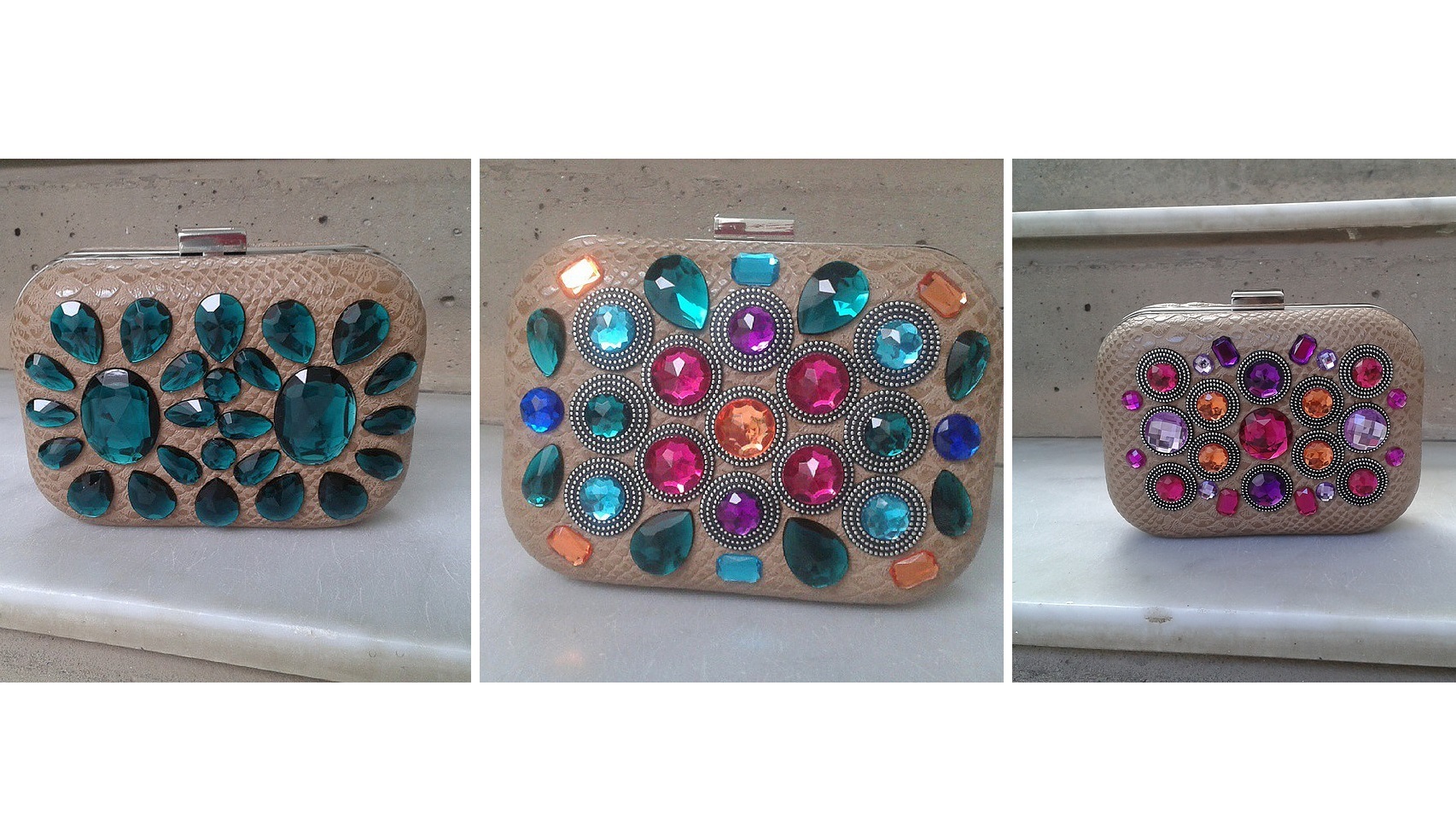 Bolsos de pedrería sobre animal print.