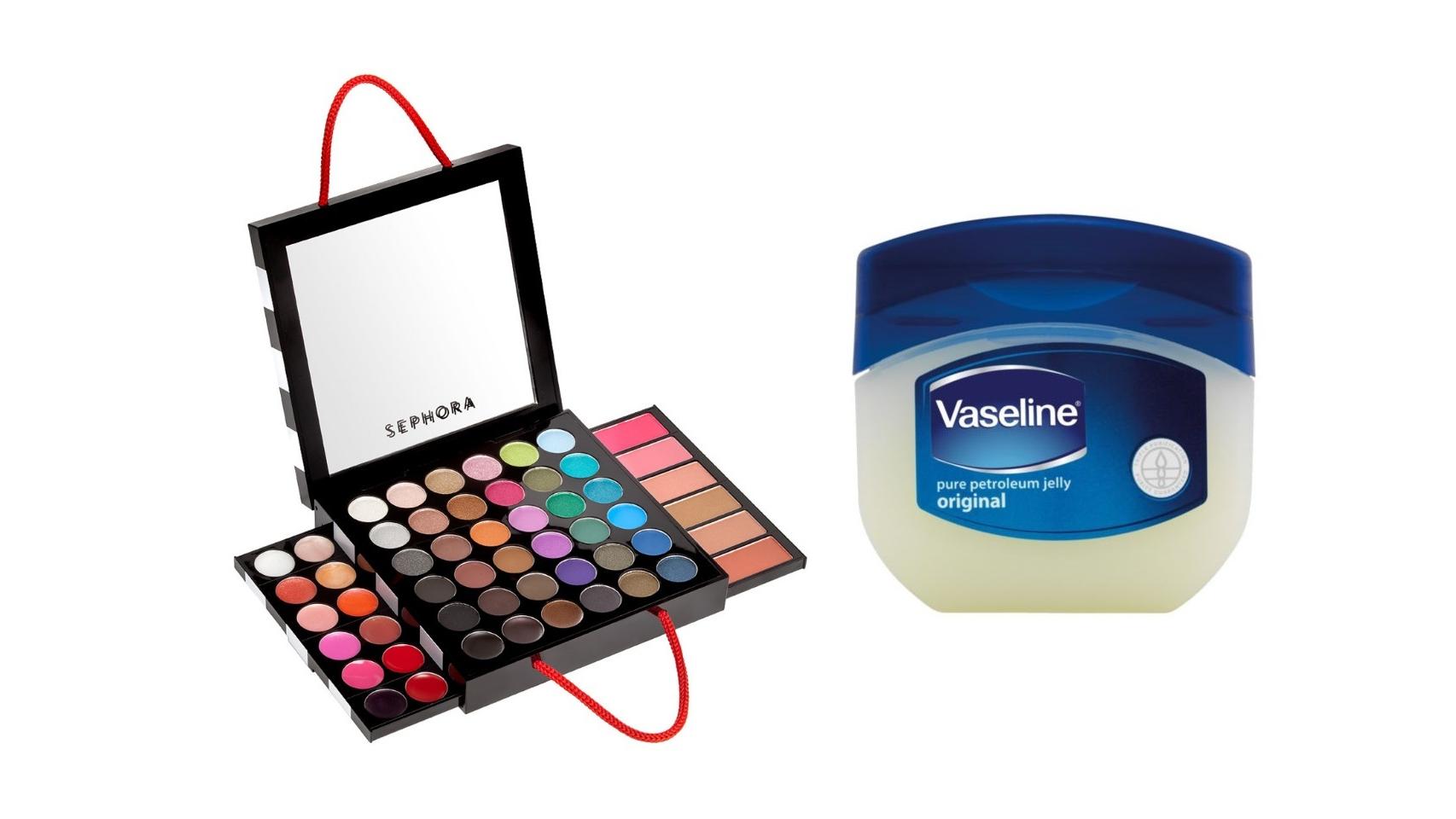 A la izq. Sephora (14,95€) y a la dcha. Vaseline (1,5€).