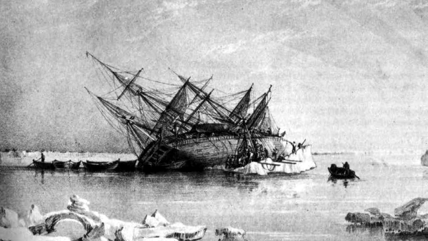 Grabado del naufragio del HMS Terror, por George Beck.