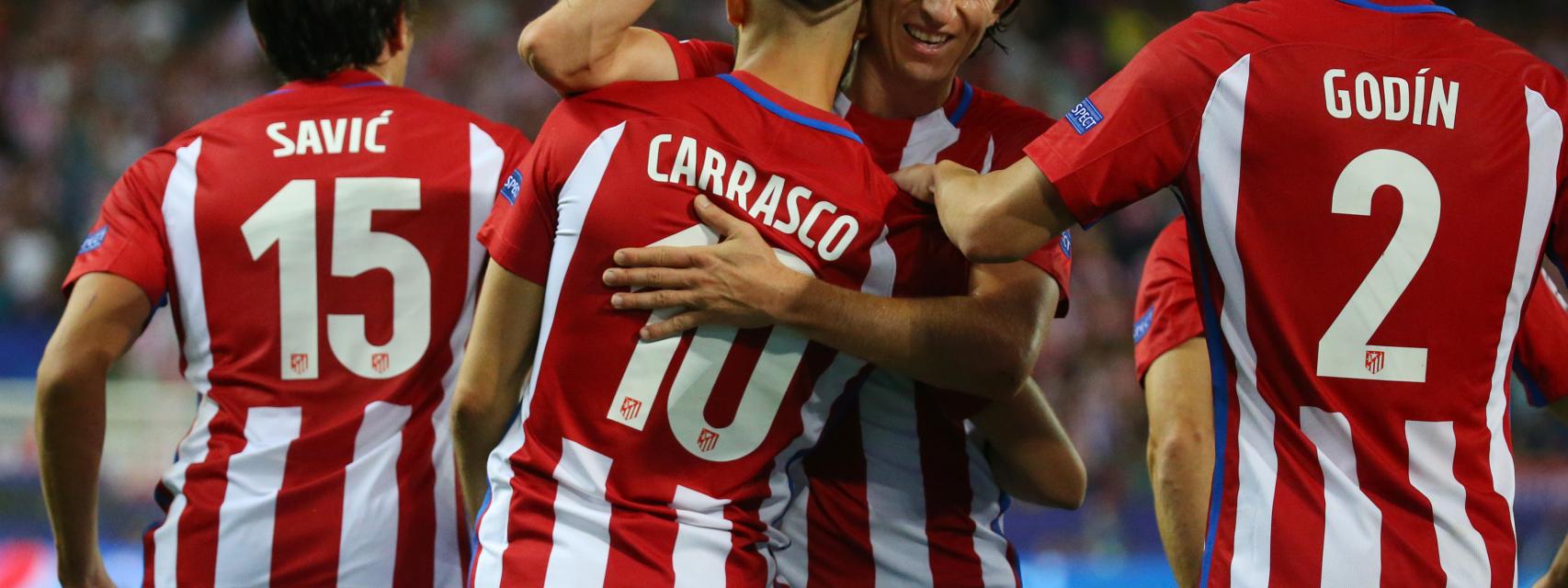Los jugadores del Atlético de Madrid celebran un gol.