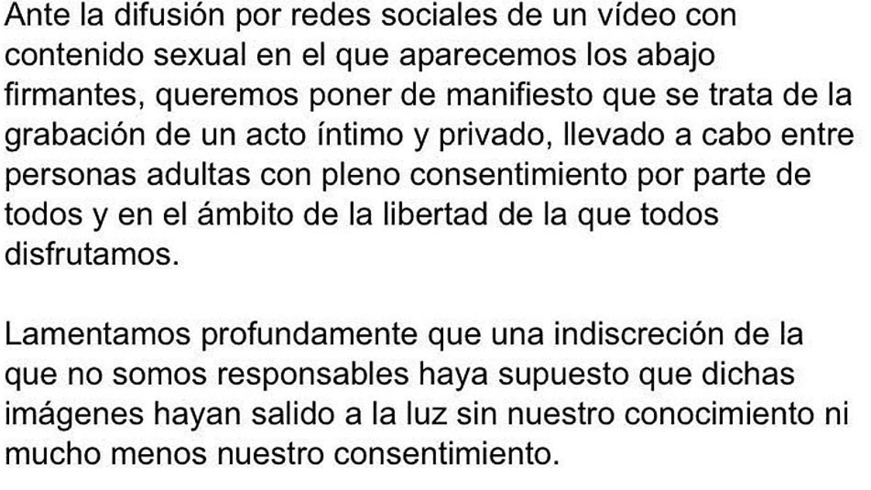 Comunicado de los jugadores pidiendo disculpas.
