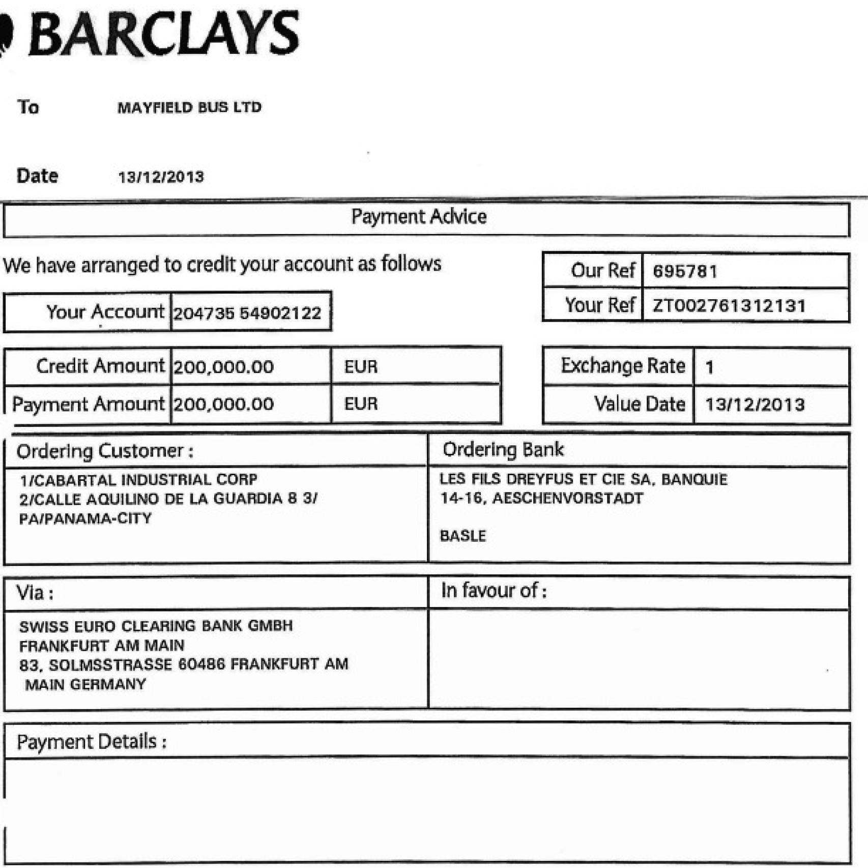 Transferencia entre la empresa panameña de Conde  y la de sus gestores.