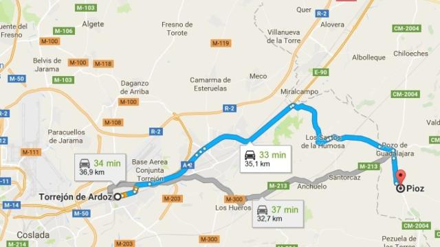 Distancia entre Torrejón de Ardoz y Pioz (Guadalajara)