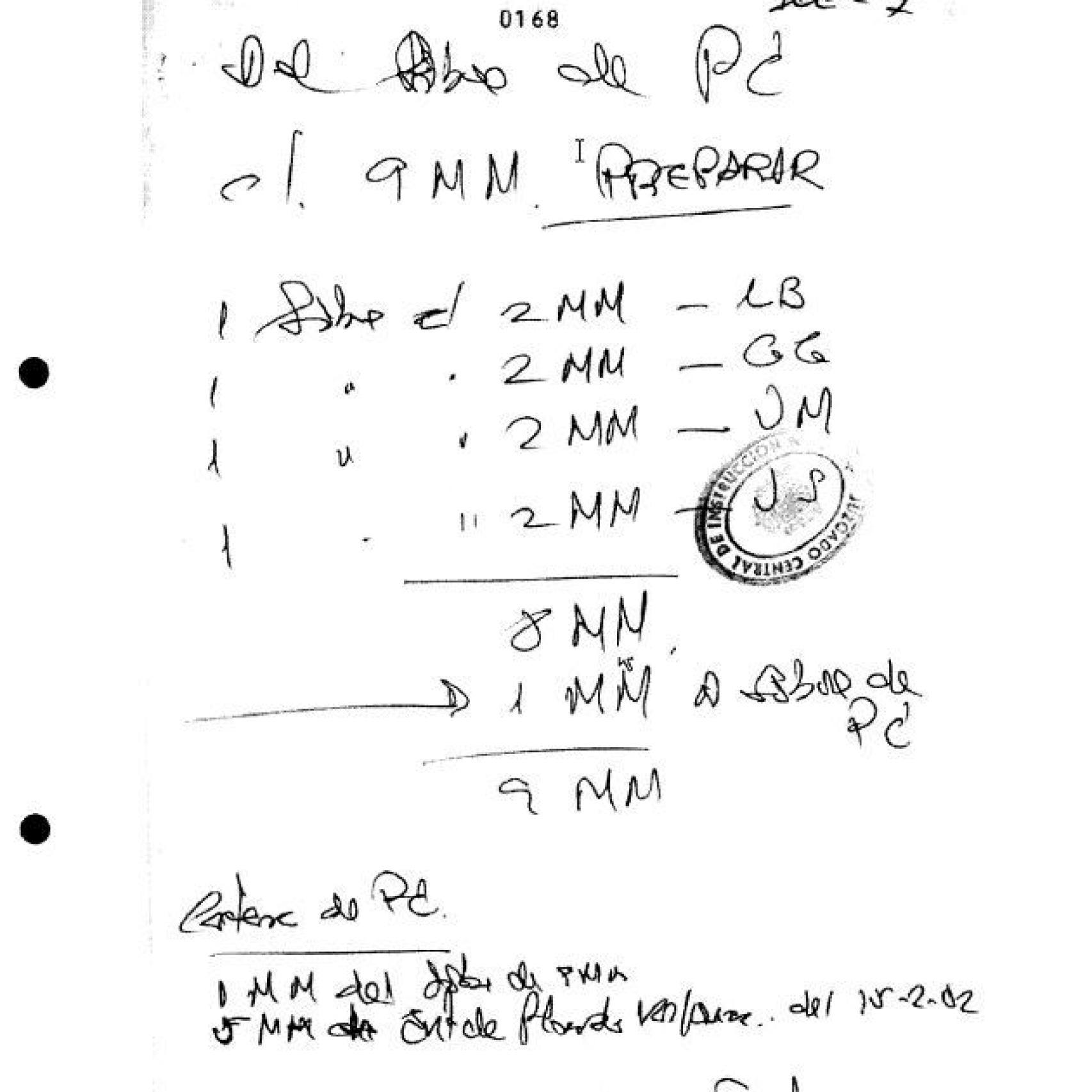 Uno de los manuscritos del contable de Correa, incorporado a un informe de la AET