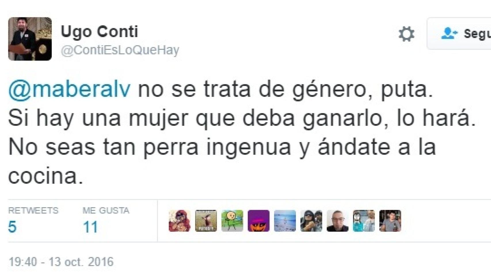 Uno de los mensajes insultantes que recibió la periodista Ángela Bernardo.