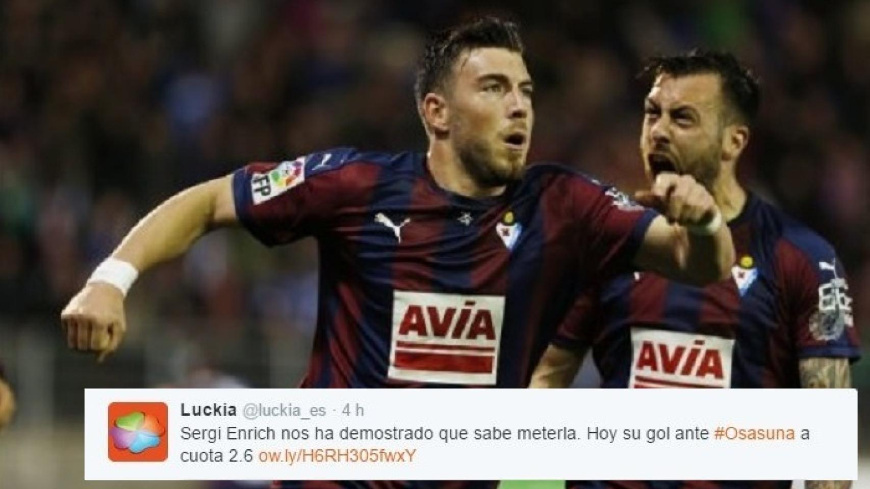 Uno de los mensajes que escribieron desde la cuenta de Luckia durante el partido de ayer.