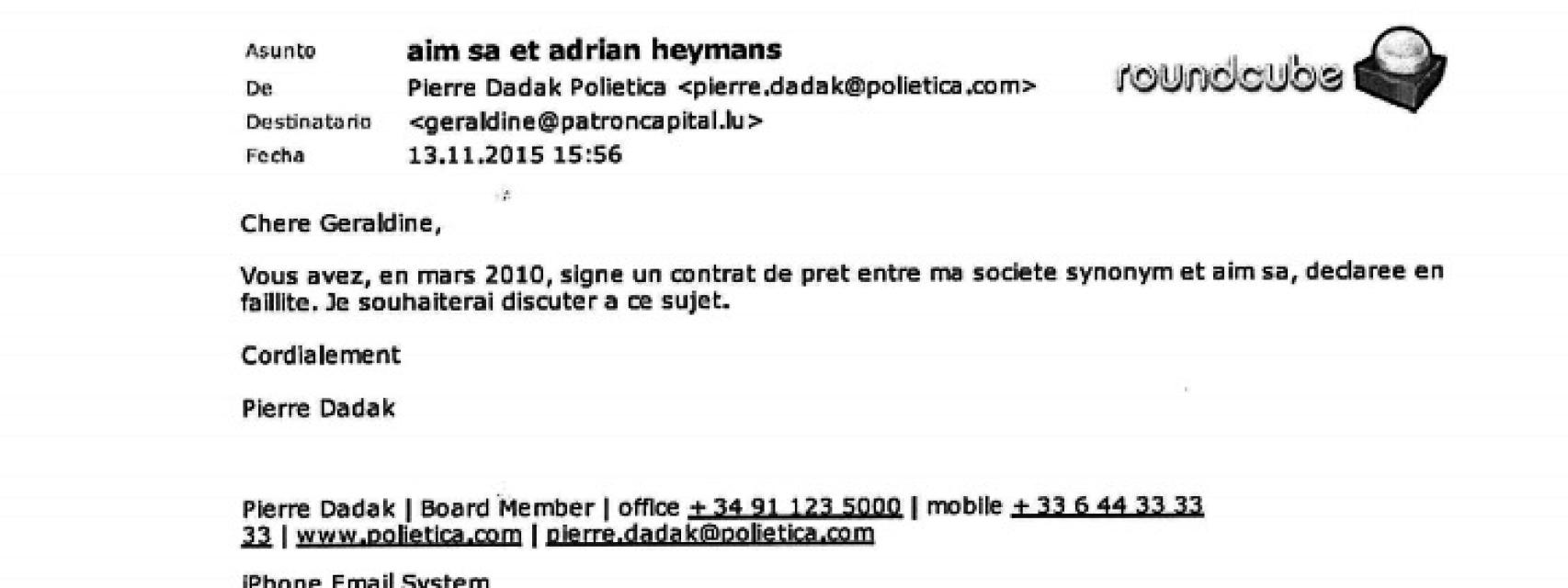 Corre Electrónico donde Pierre Dadak refleja su relación con la sociedad Sinonim.