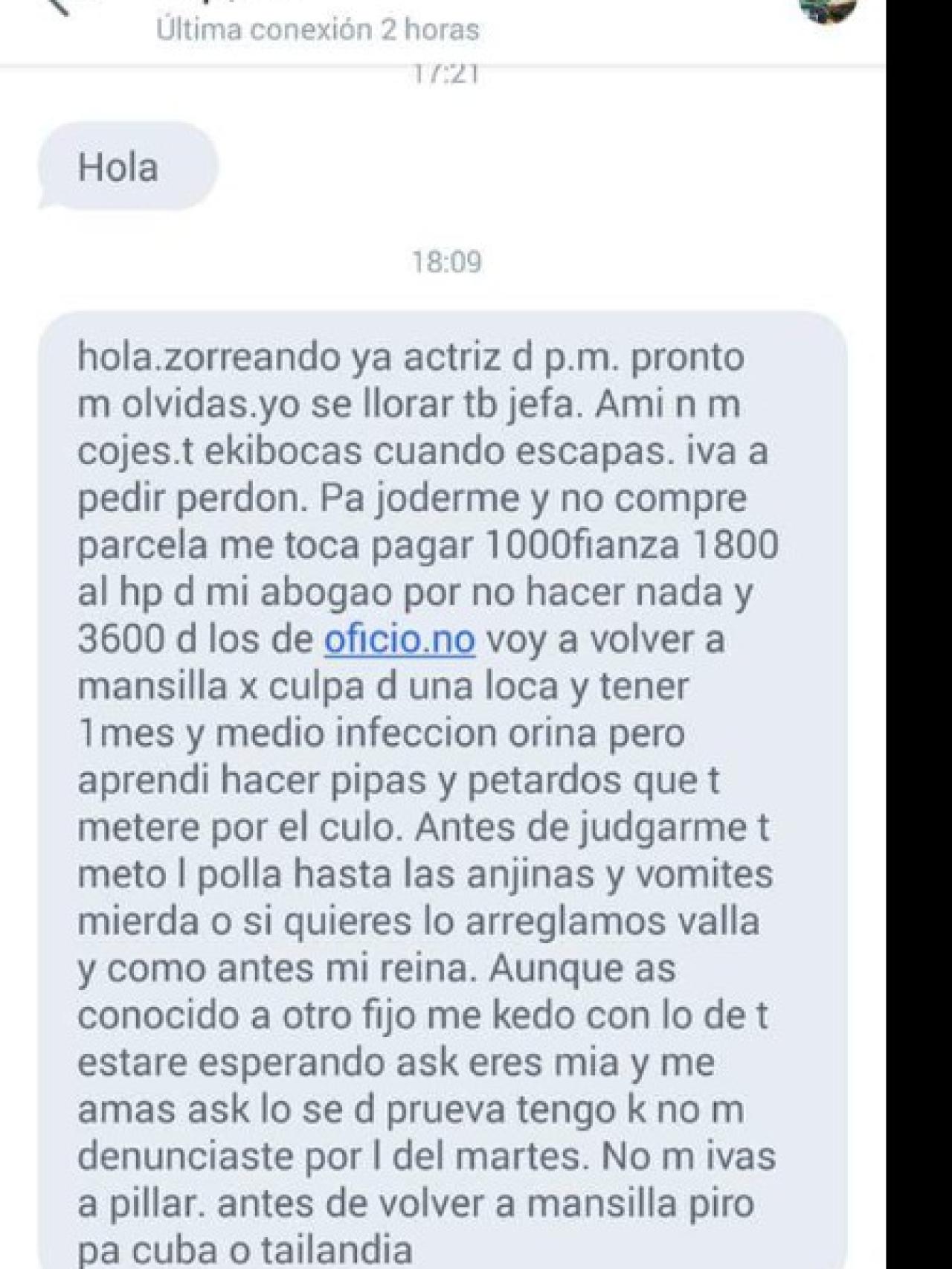 Uno de los mensajes amenazantes enviados por Iván a su expareja