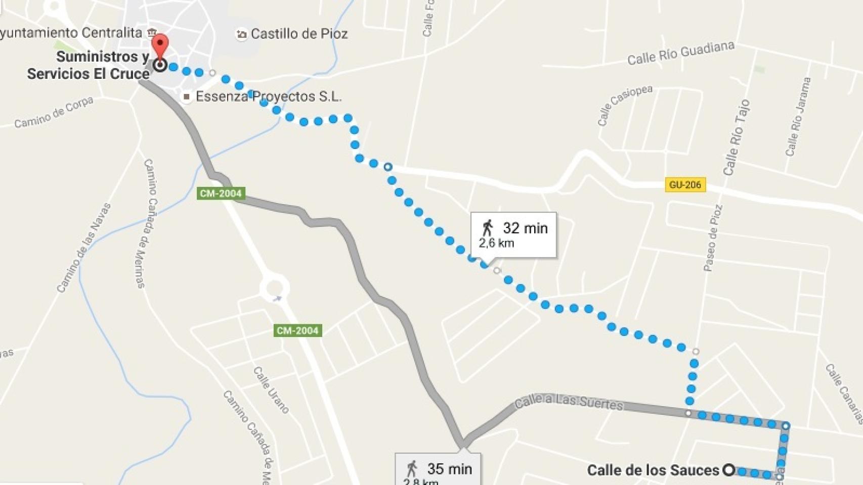 Trayecto desde que Patrick baja del autobús en Pioz y llega a casa de sus tíos