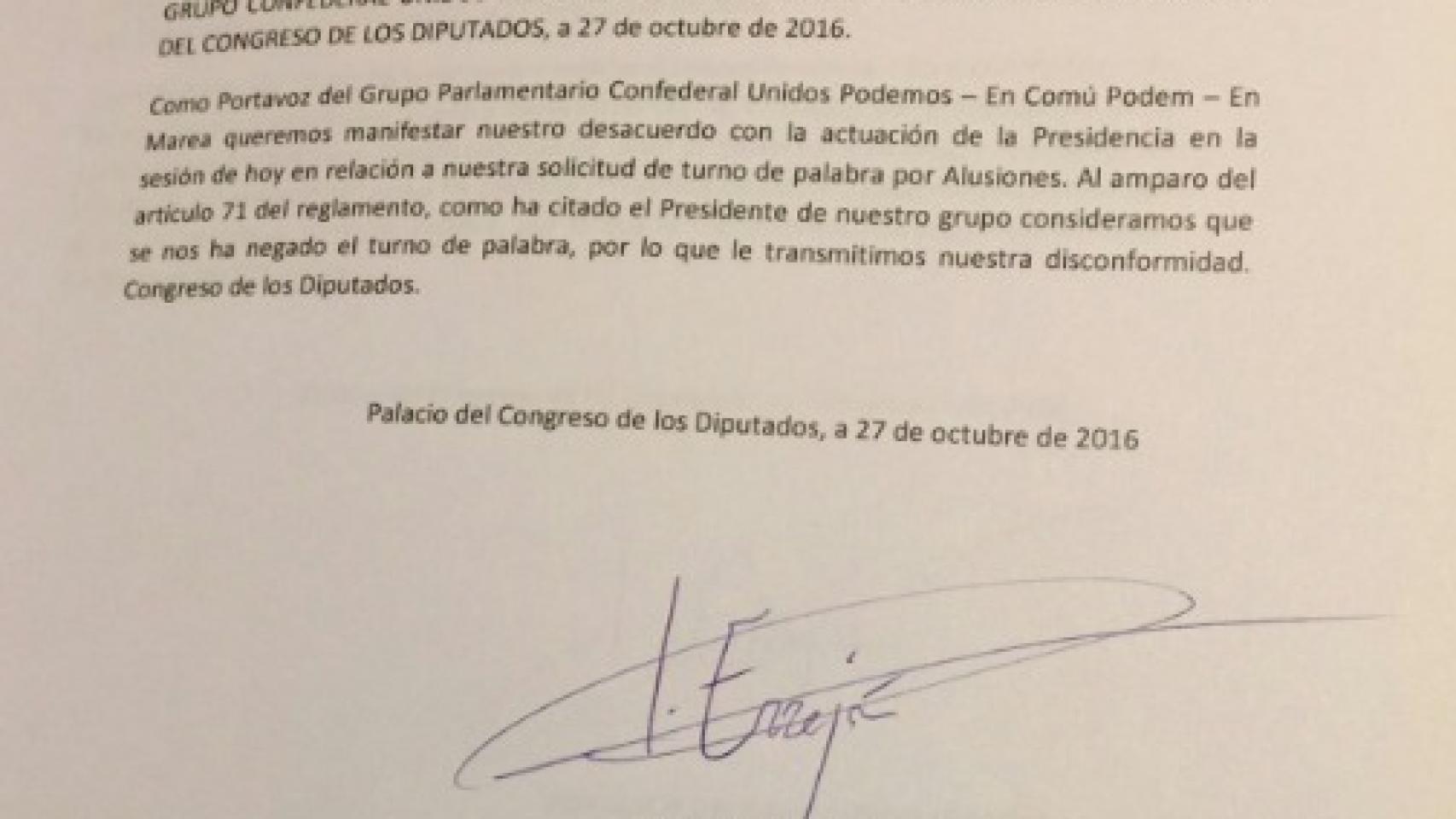 El escrito presentado por Unidos Podemos contra Ana Pastor
