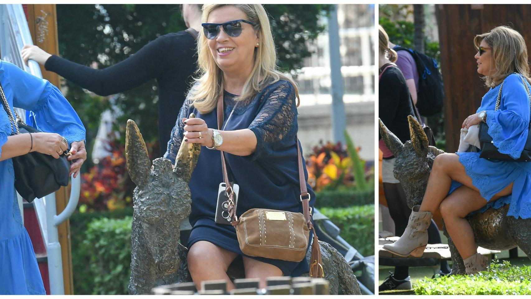 Carmen (izqda) y su hermana Terelu grabaron la misma escena a lomos del burro