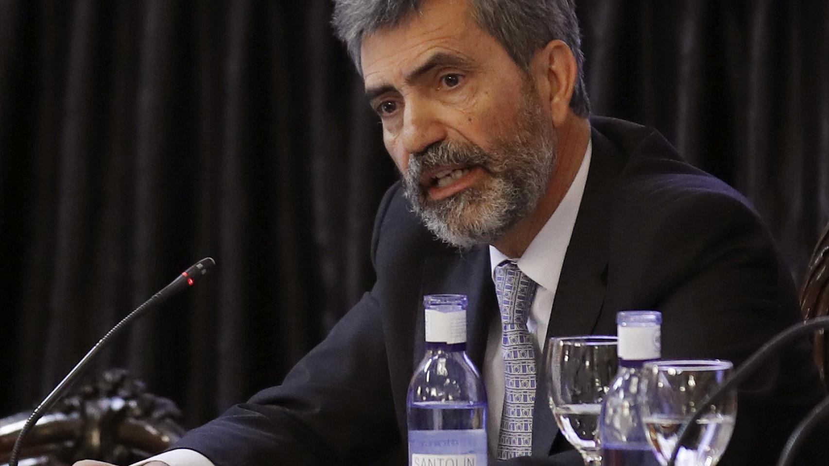 El presidente del Tribunal Supremo, Carlos Lesmes, durante la inauguración del VI Congreso del Observatorio contra la Violencia Doméstica y de Género.