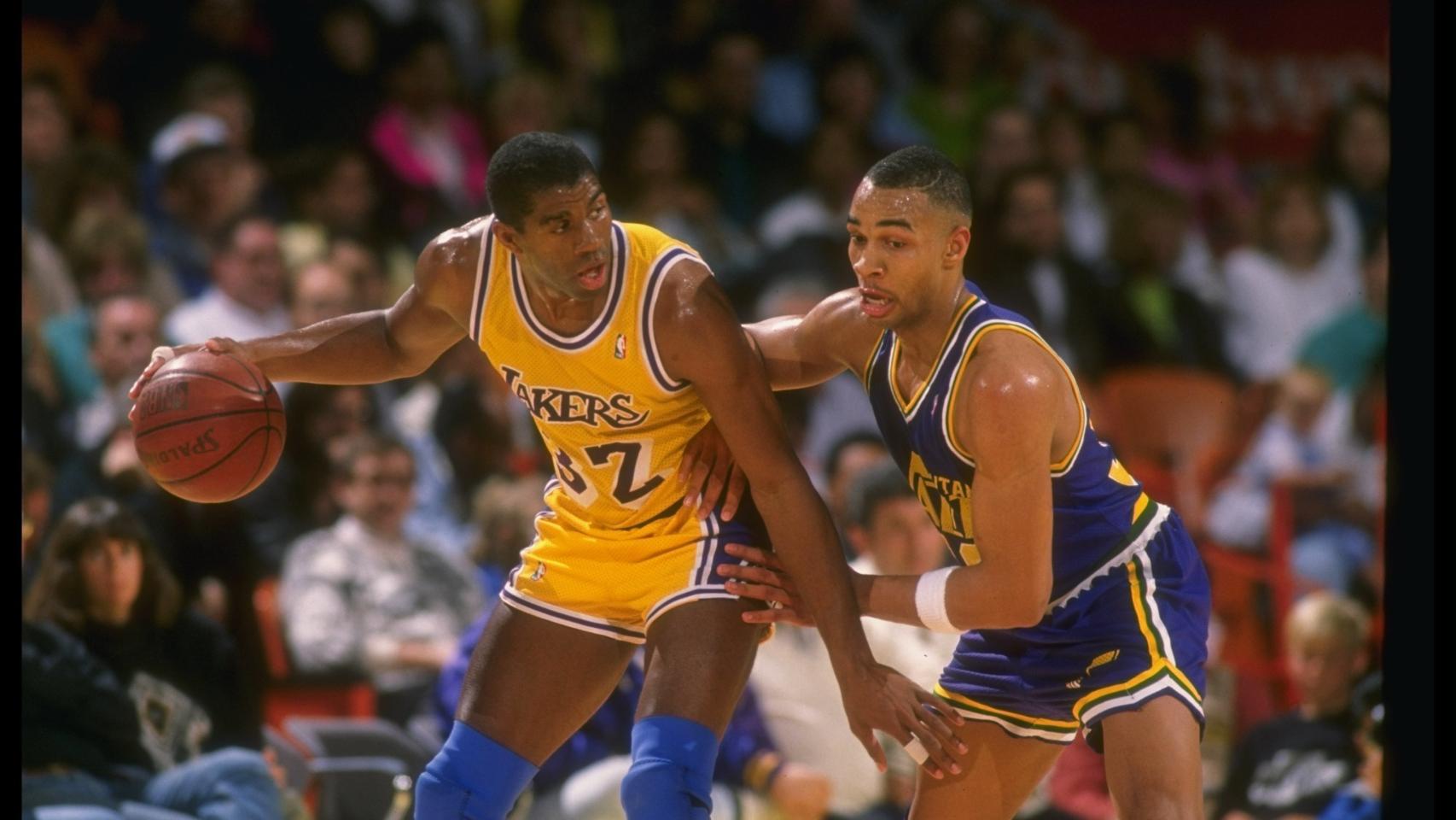 Magic Johnson, durante un partido con los Angeles Lakers.