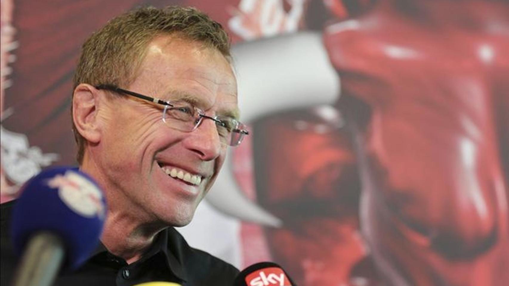 Ralf Rangnick, en una rueda de prensa con el Red Bull Leipzig.
