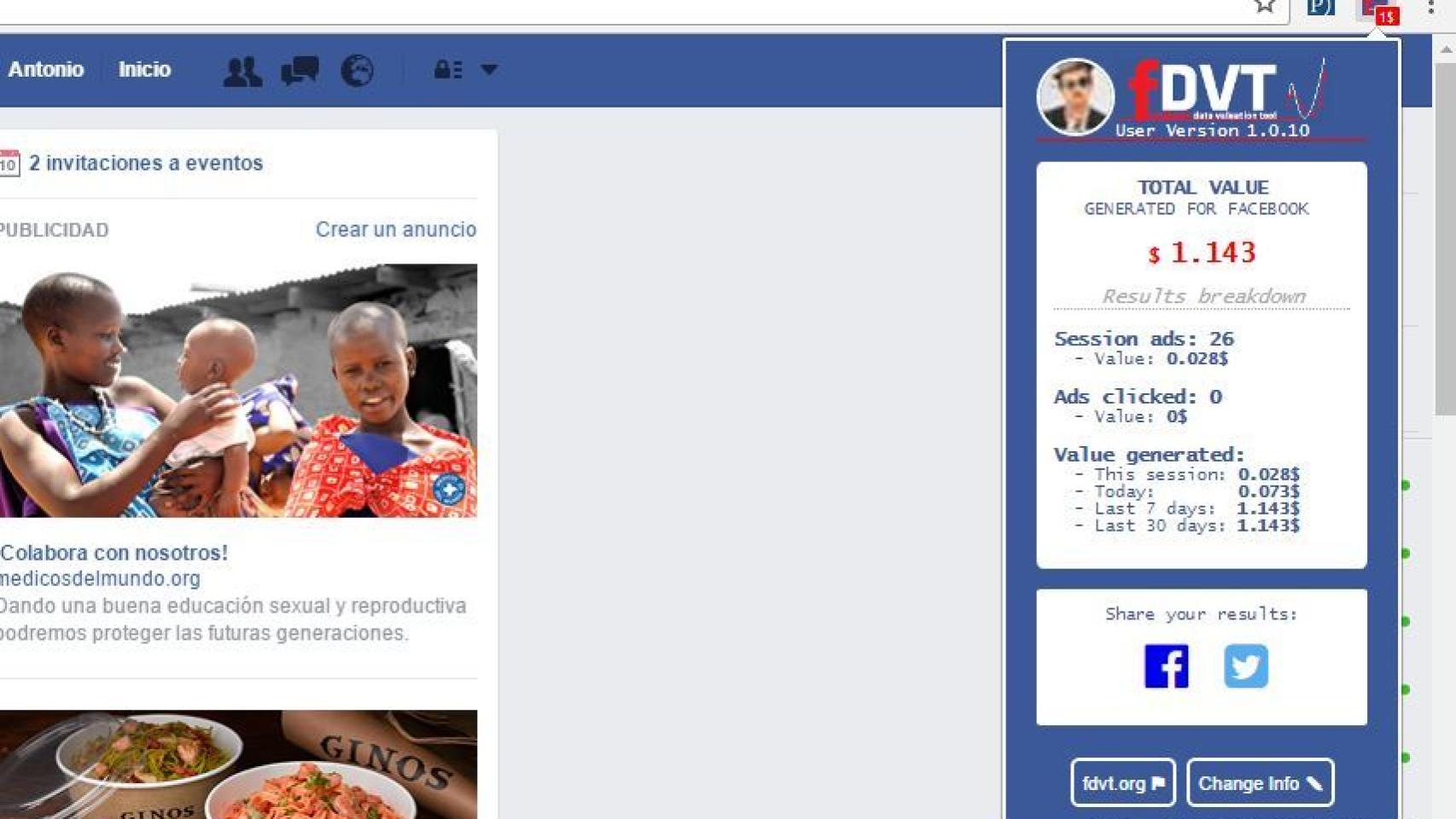La herramienta informa centavo a centavo lo que Facebook gana con nosotros.