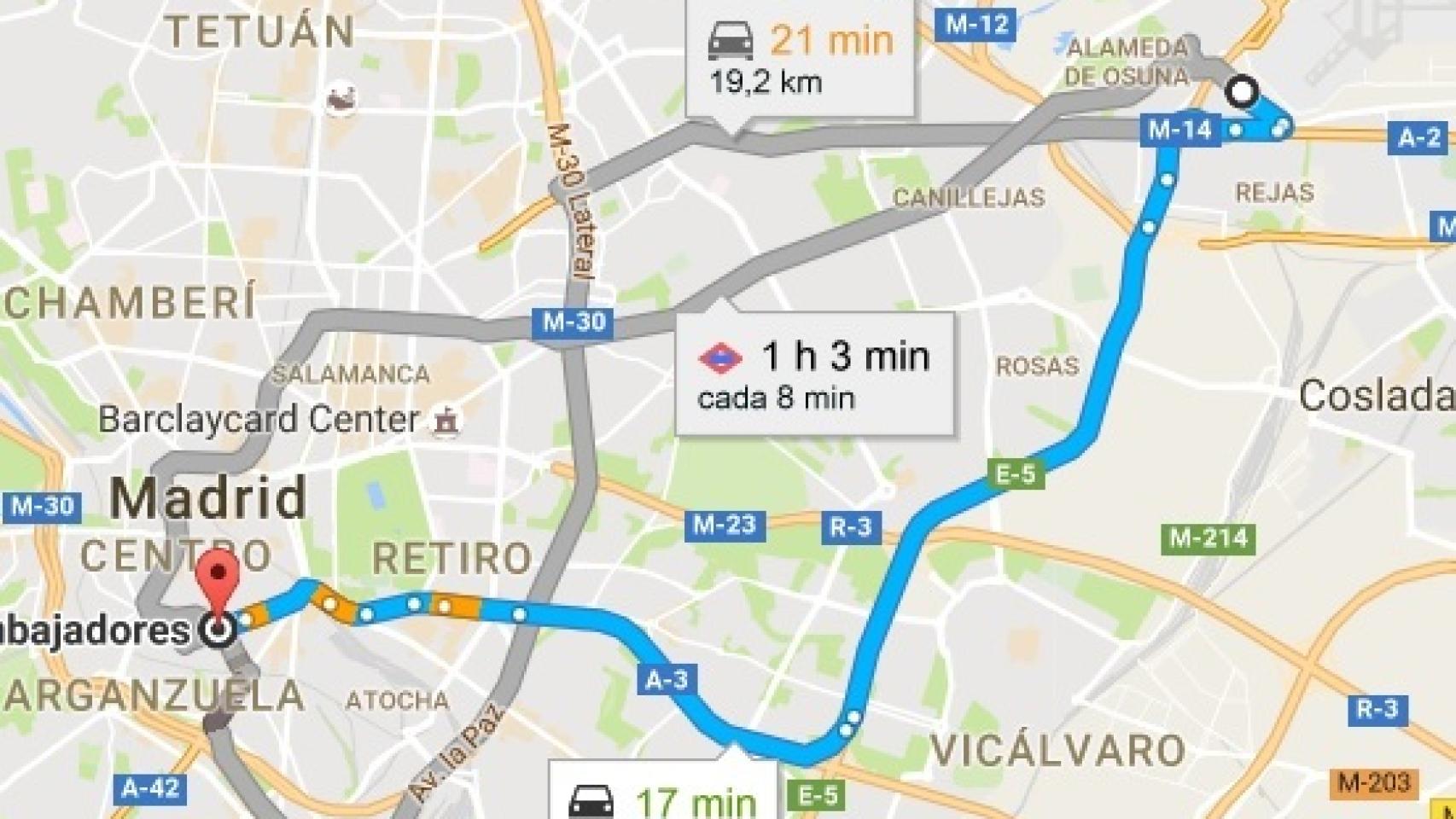 Este es el trayecto que hacen cada día los taxis de la droga desde Embajadores