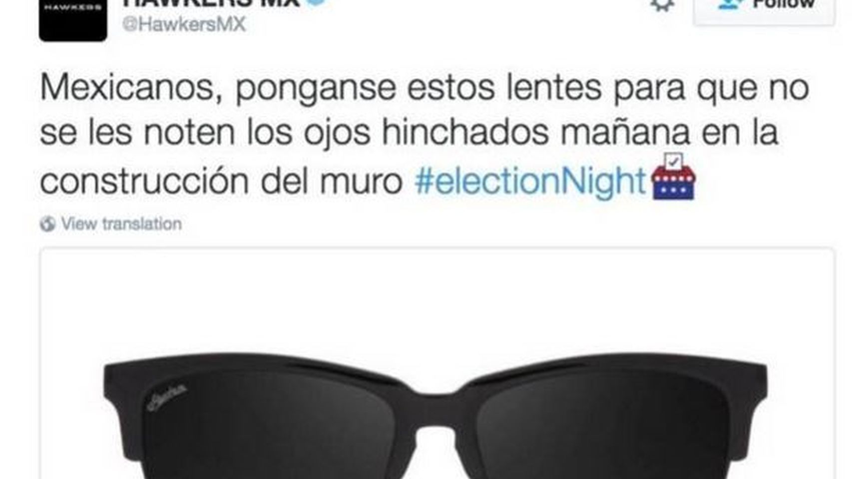 Tuit de Hawkers sobre Trump y el muro de México.