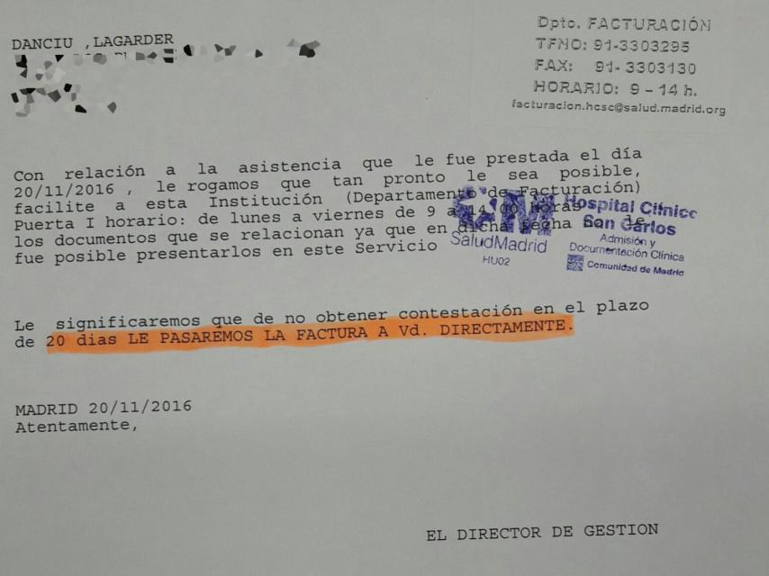 La factura que debe abonar Lagarder.