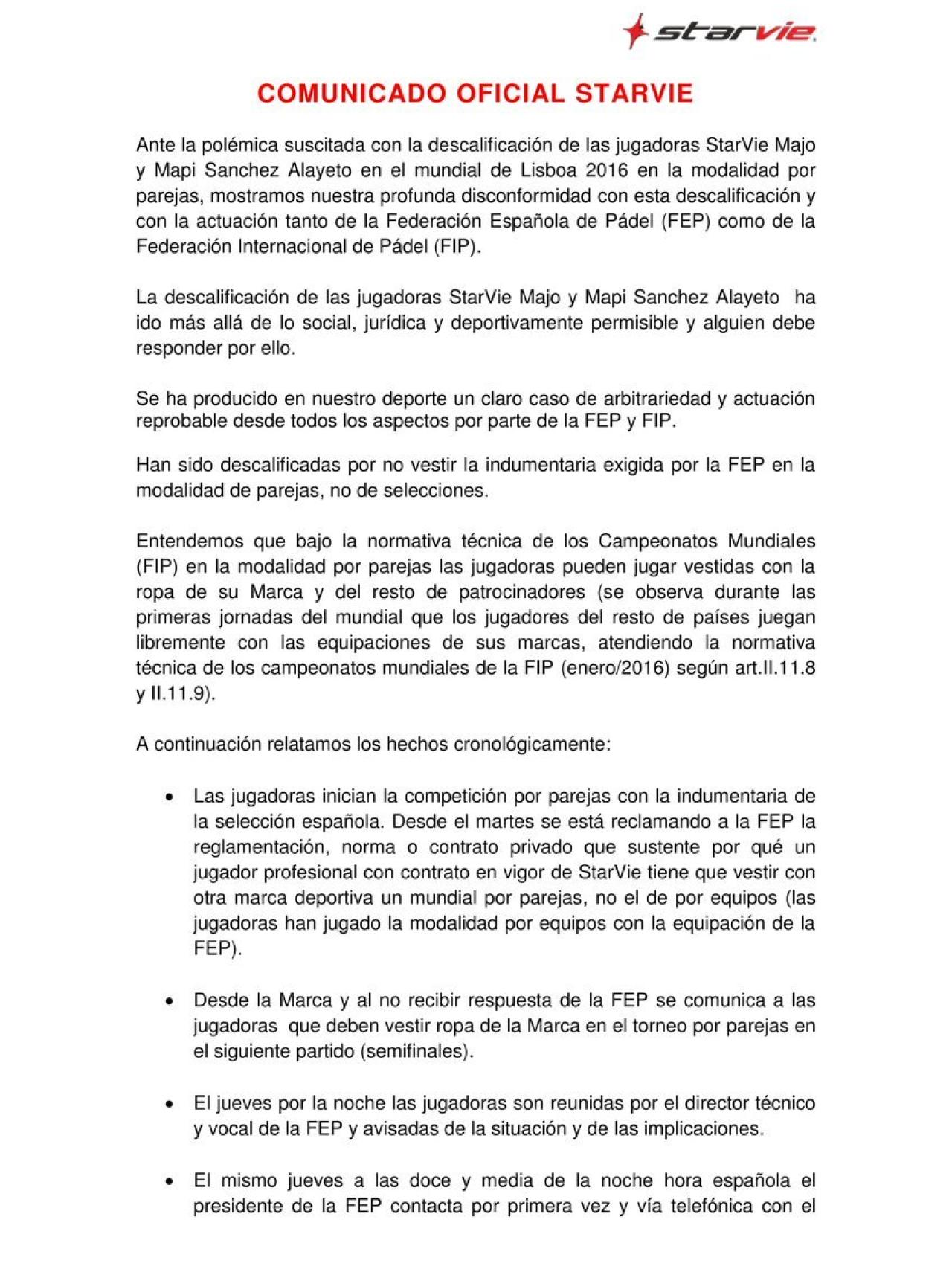 Comunicado de StarVie sobre la polémica.