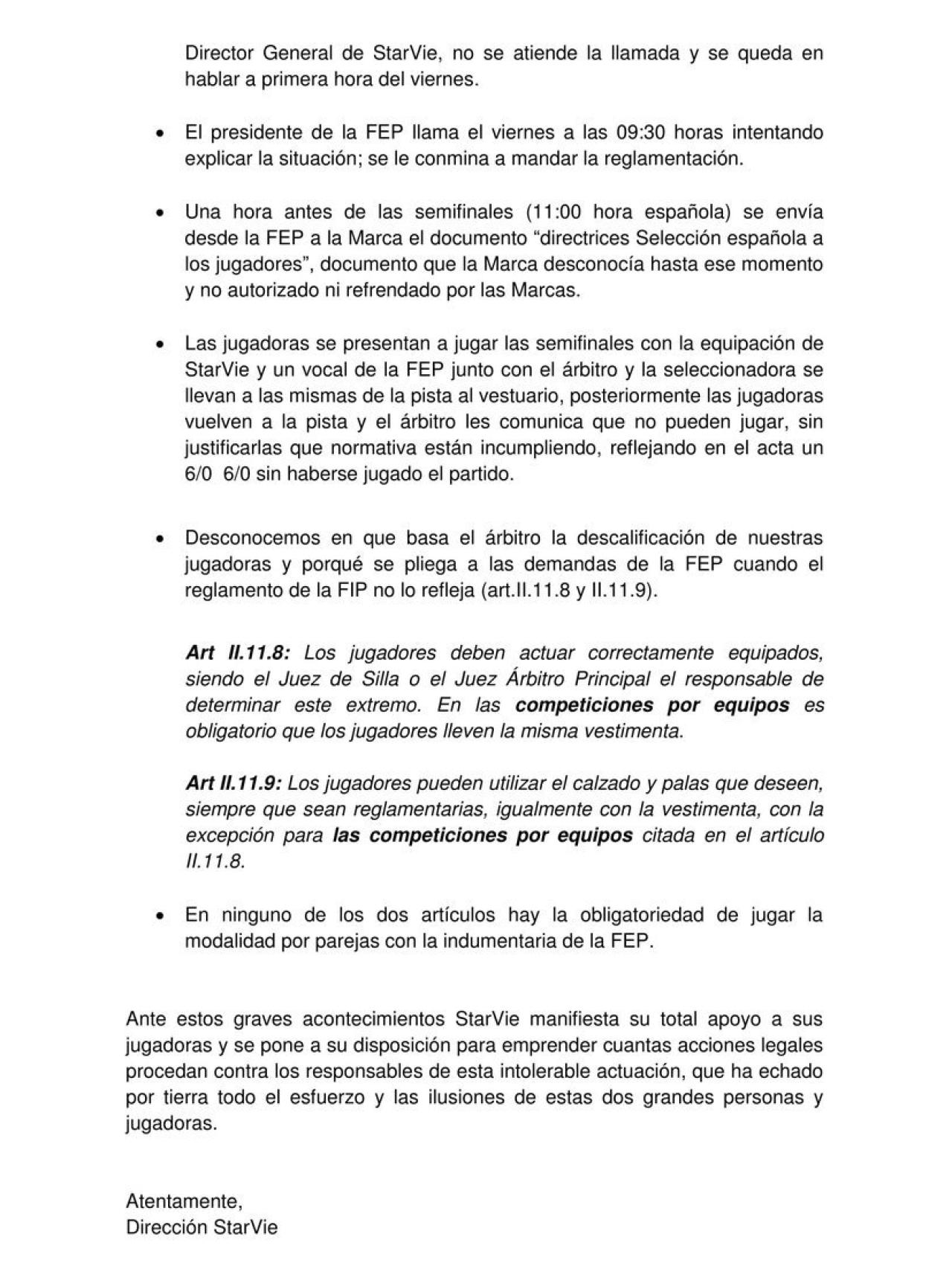 Comunicado de StarVie sobre la polémica.