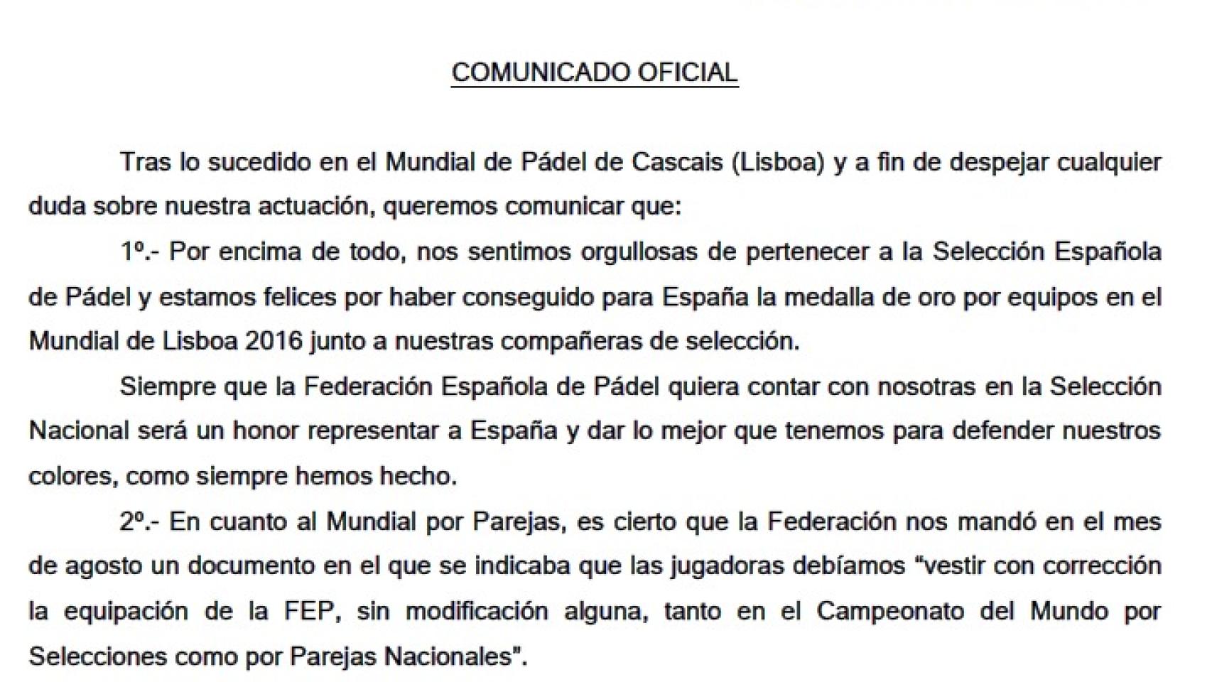 Comunicado oficial de las hermanas Alayeto.