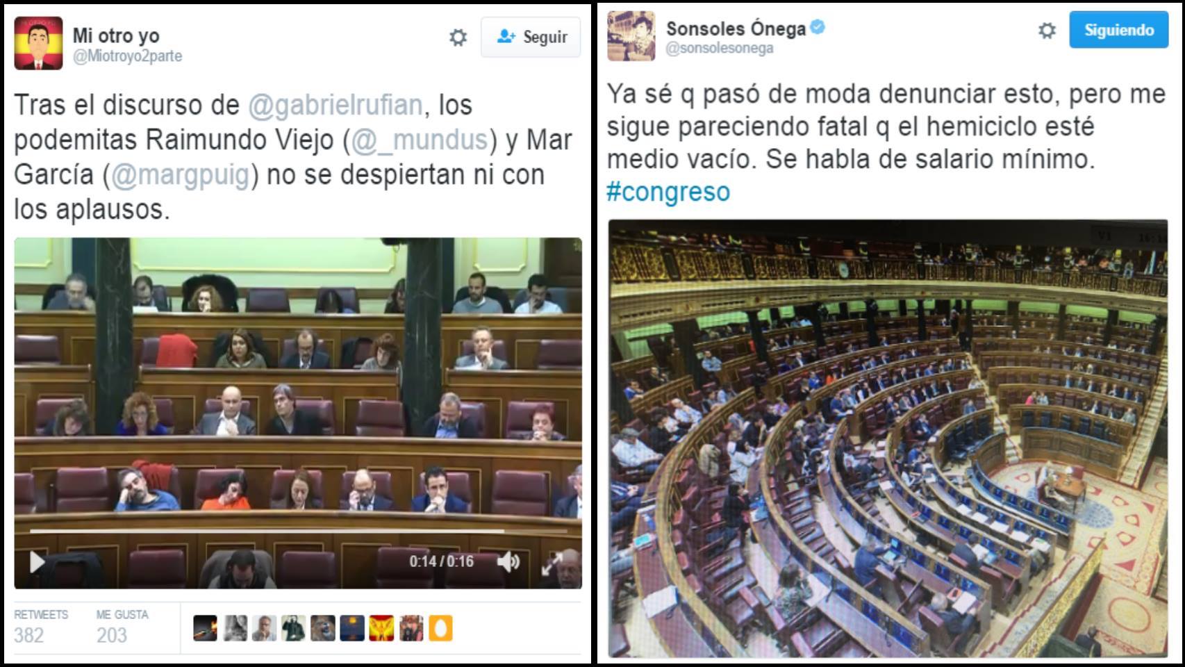 Los tuits que denuncian el sesteo de los diputados y el absentismo en la Cámara.