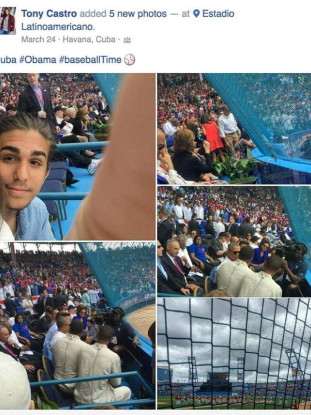 Durante un partido de béisbol junto a Barack Obama.