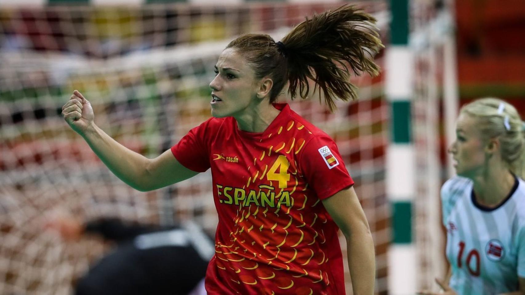 Carmen Martín celebra un gol durante los Juegos de Río.