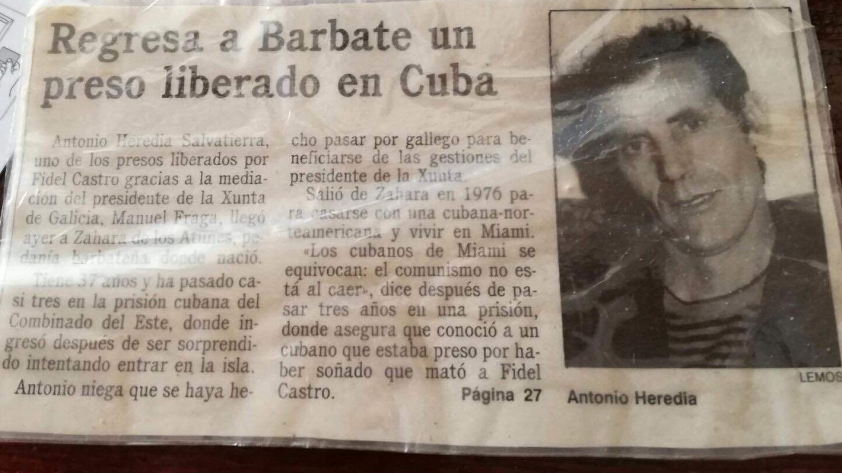 Los periódicos locales se hicieron eco de la liberación de Antonio Heredia