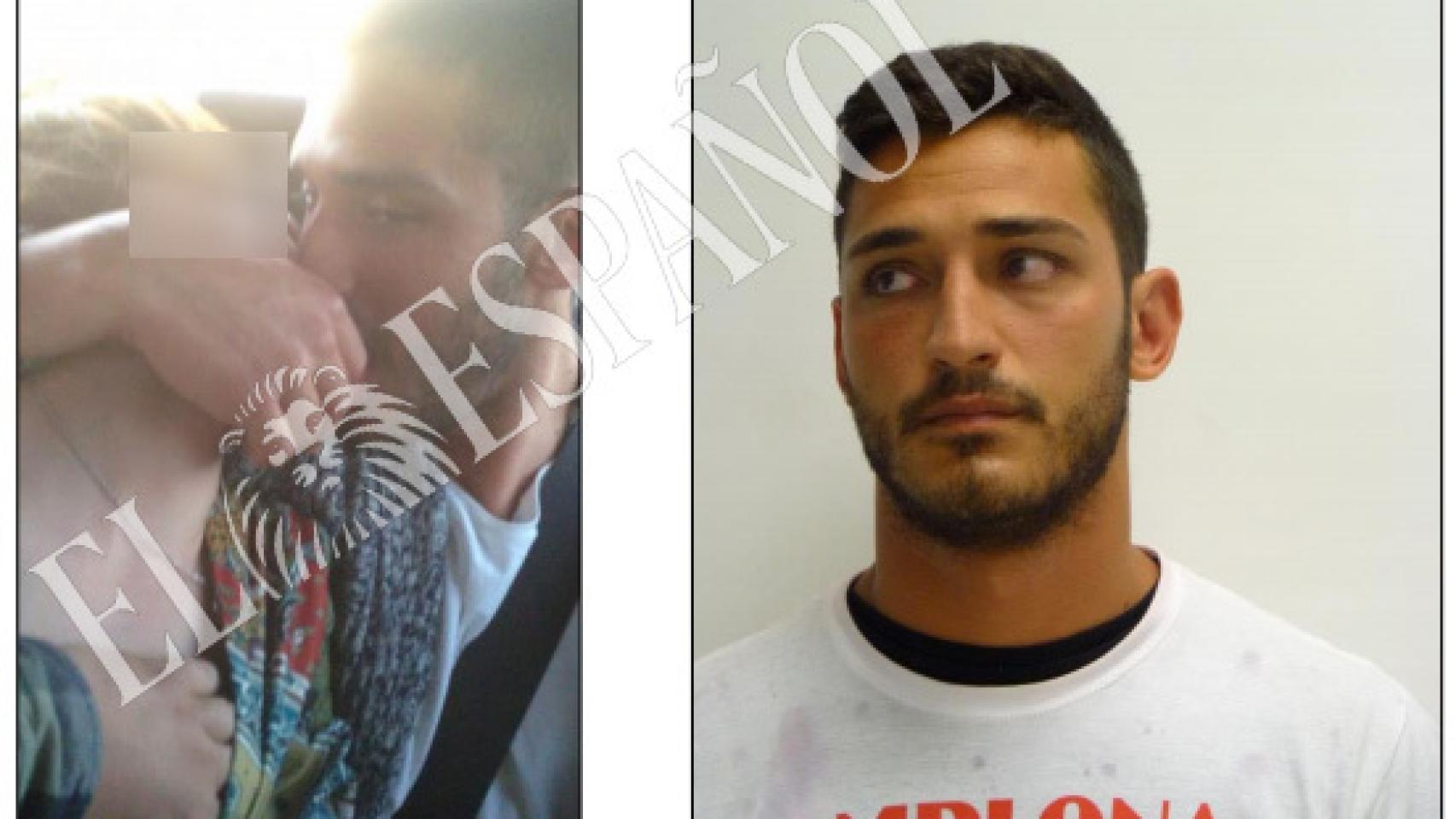 Alfonso Jesús Cabezuelo, en el vídeo con la denunciante, y tras la detención en Pamplona.