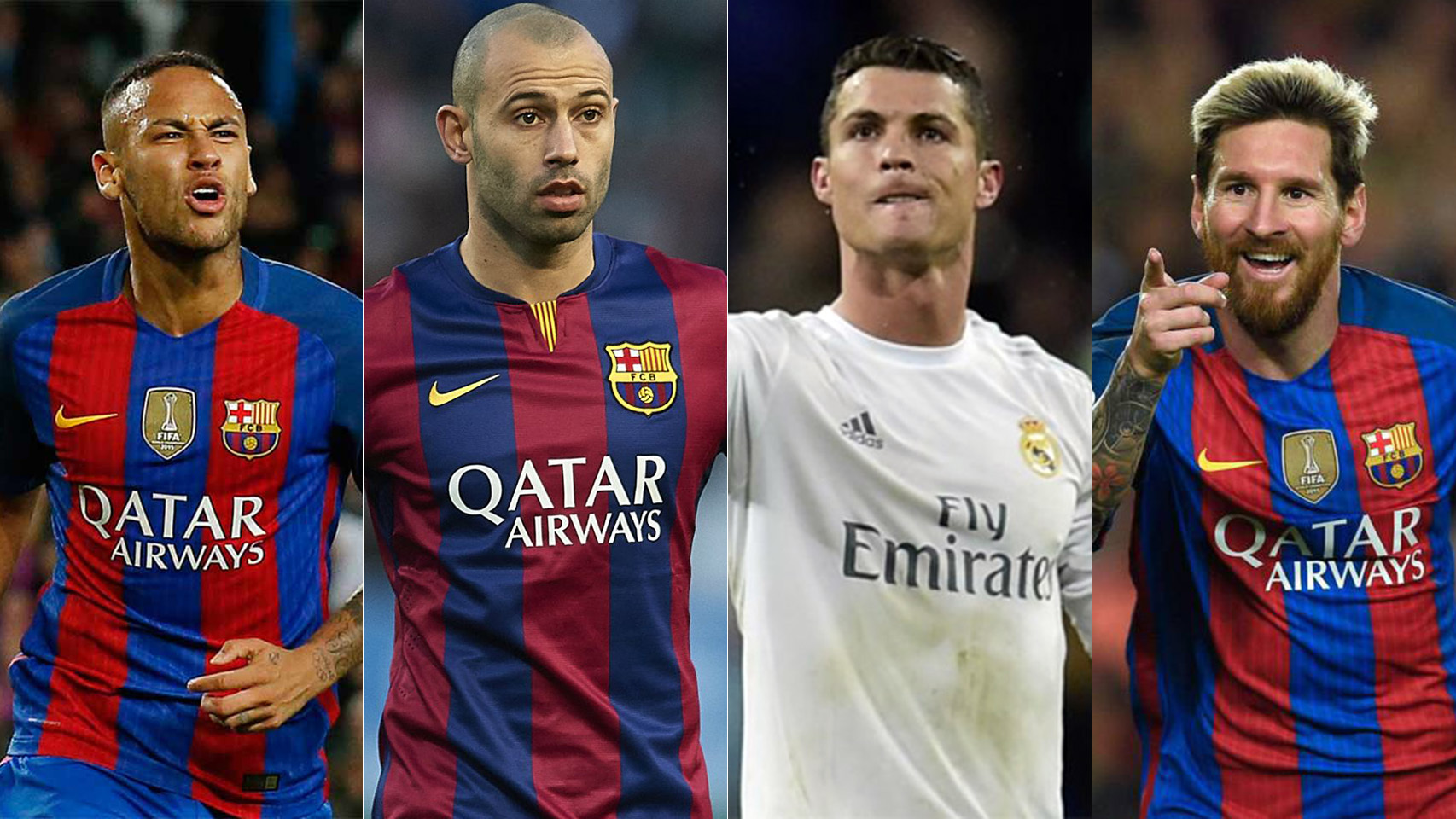 Neymar, Mascherano, Cristiano Ronaldo y Messi.