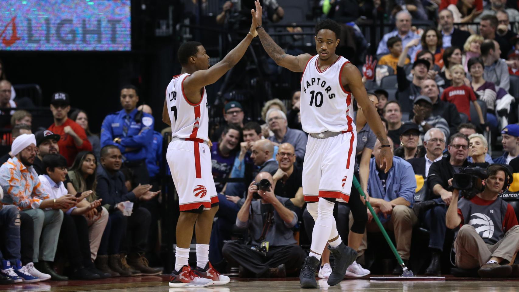 Kyle Lowry y DeMar DeRozan en un partido reciente de los Toronto Raptors.