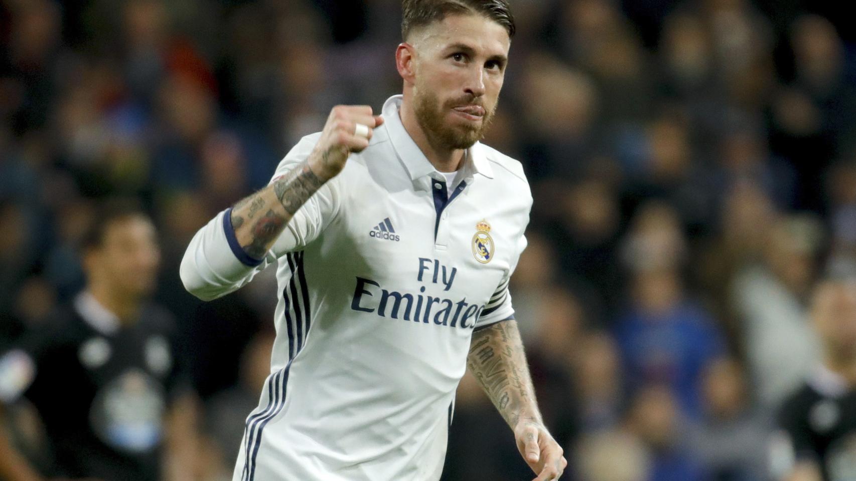 Sergio Ramos celebra su decisivo gol contra el Deportivo.