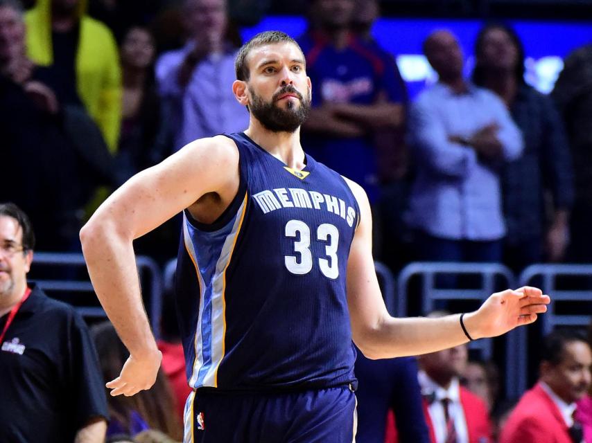 Marc Gasol celebra un triple contra los Clippers este noviembre.