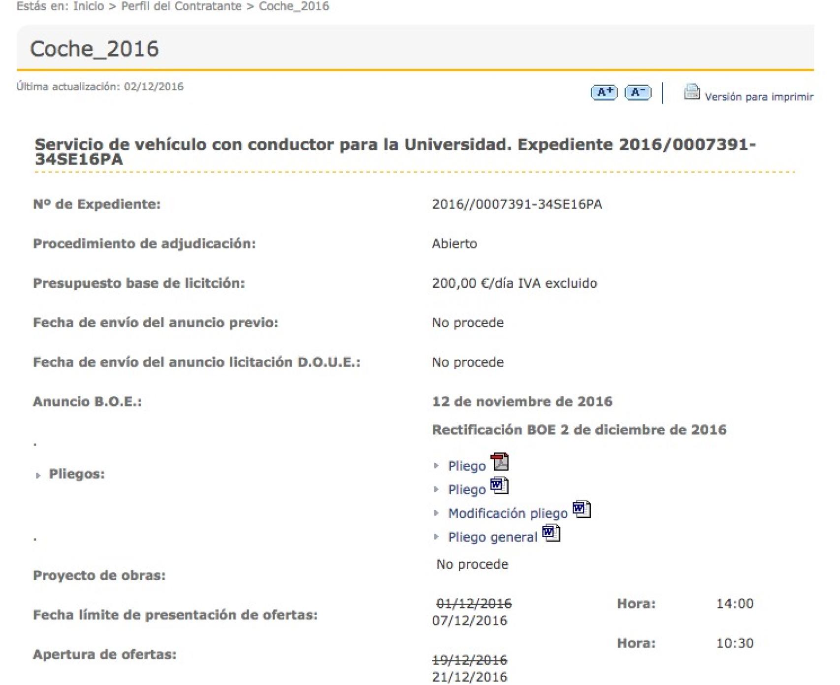 Anuncio del servicio que demanda la Universidad Carlos III de Madrid
