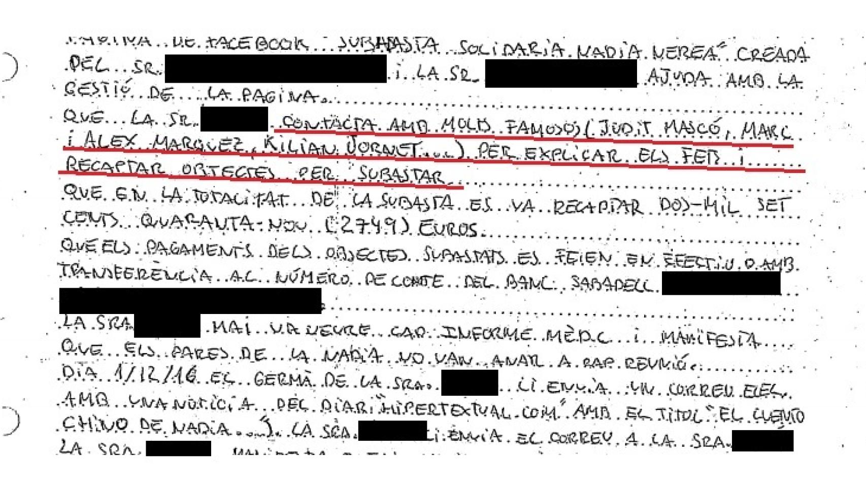 Transcripción de la declaración ante los Mossos de una de las promotoras de la subasta solidaria.