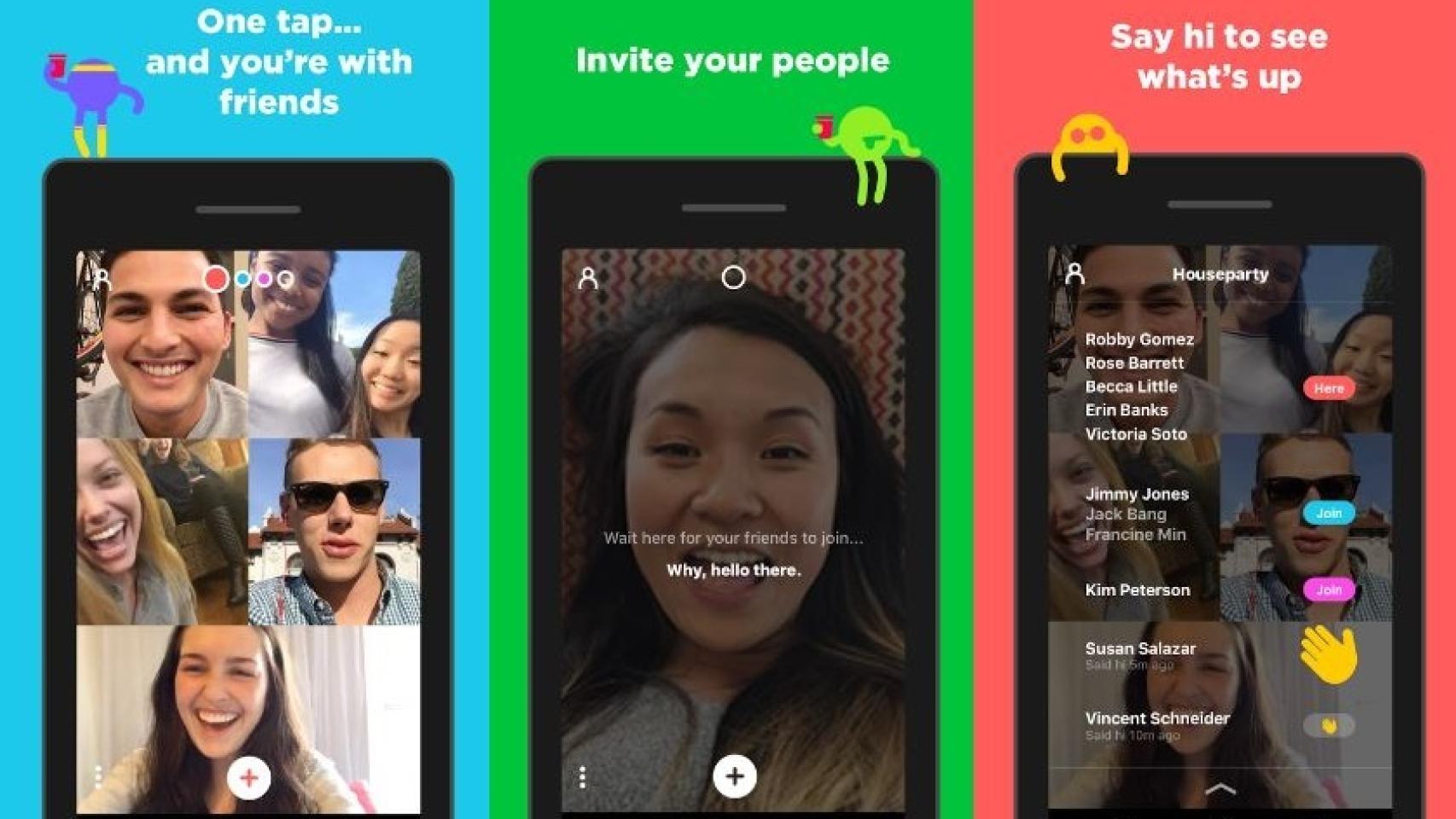 Tres pantallazos de la aplicación.