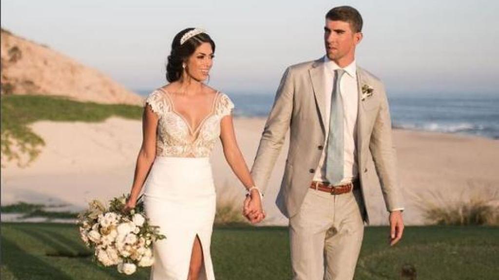 Una imagen idílica de la boda del nadador y su ya mujer.