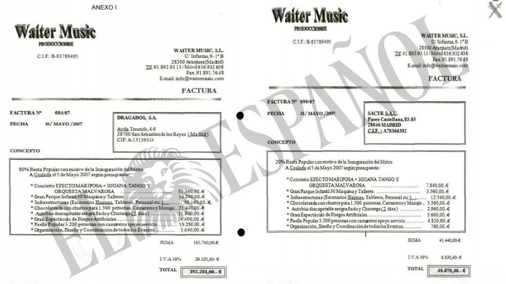 facturas sobre el acto abonado en Coslada.