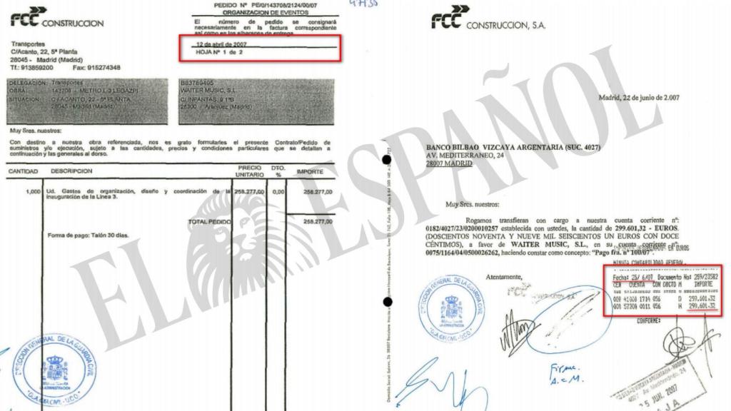 Facturas requeridas a FCC por la Guardia Civil.