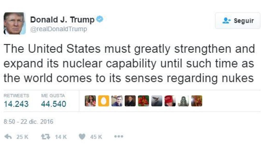 Trump afirma que EEUU debe fortalecer su capacidad nuclear