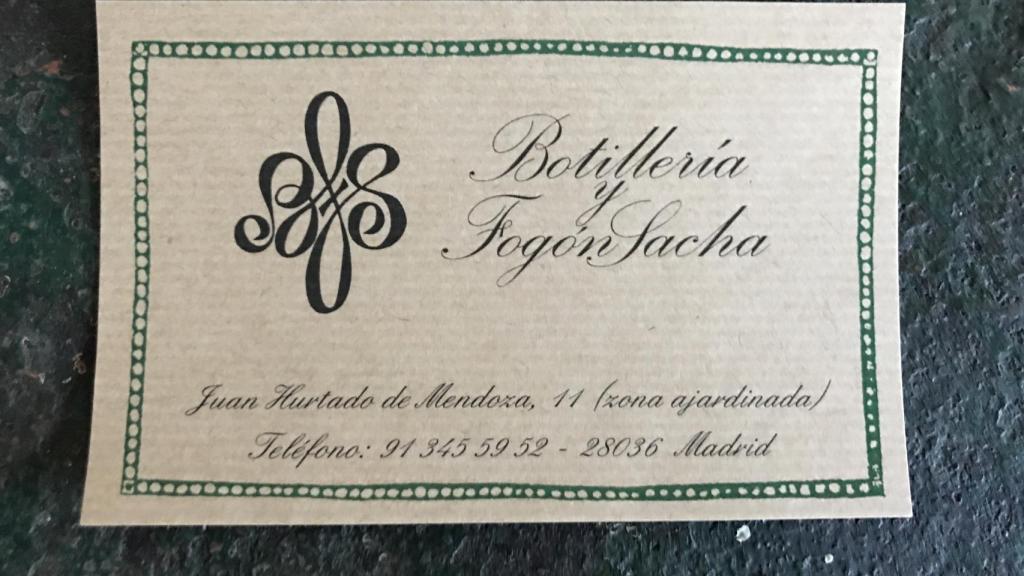 Tarjeta del restaurante Sacha.